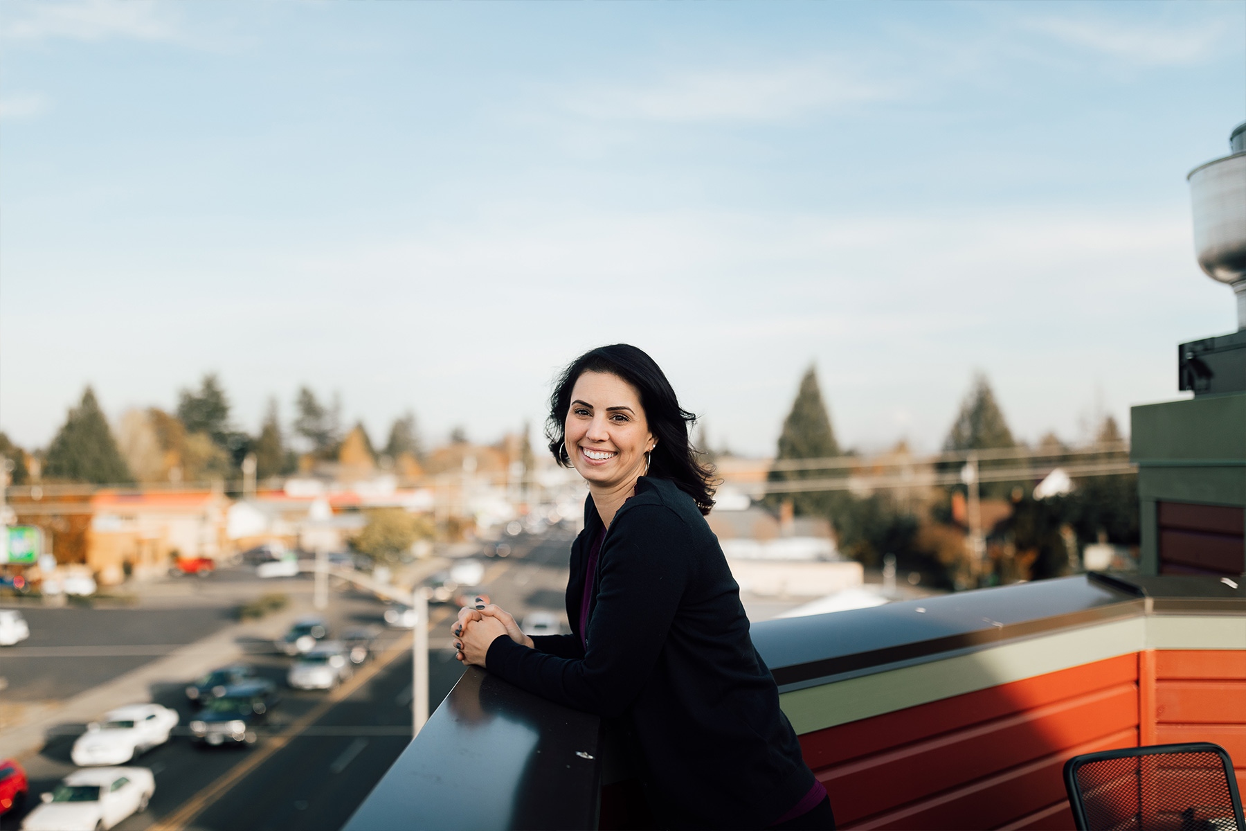 Lindsey Bamba on the rooftop of a cafe in West Olympia, WA