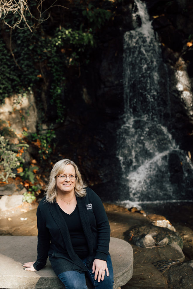 Digital Services Manager Melissa Wood at Tumwater Falls in Tumwater Washington