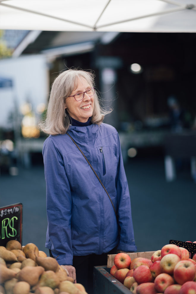 Board of Directors Member Kathleen Bauknight at the Downtown Olympia Farmer's Market