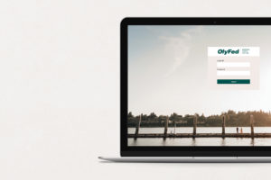 OlyFed digital banking shown on Mac iOS laptop