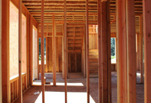 Framing in custom built home under construction near Evergreens in Tumwater, WA.