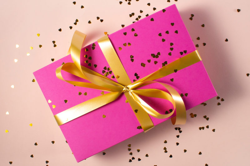 A brightly wrapped gift