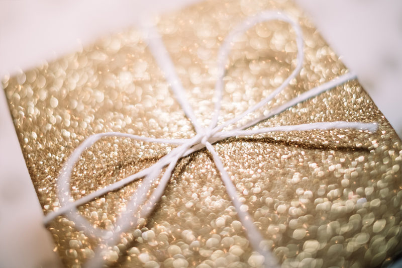 A brightly wrapped gift