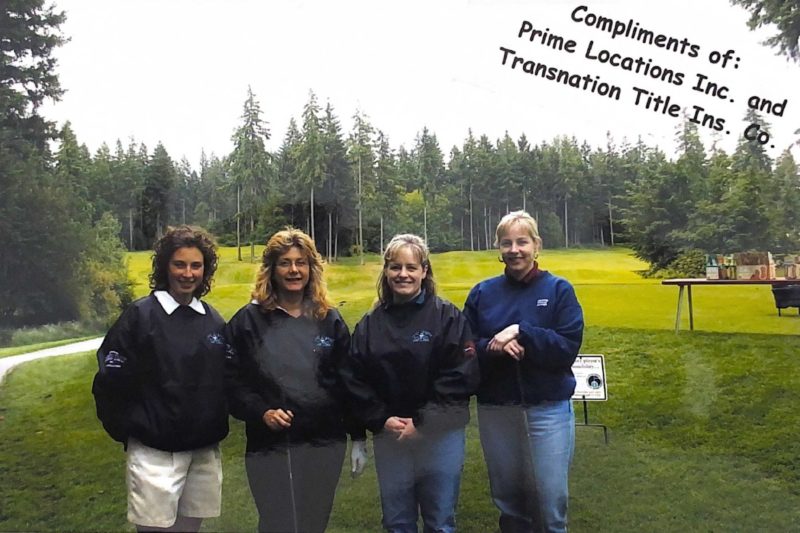 Golfing photo with OlyFed team of Michelle Lord and Melissa Wood