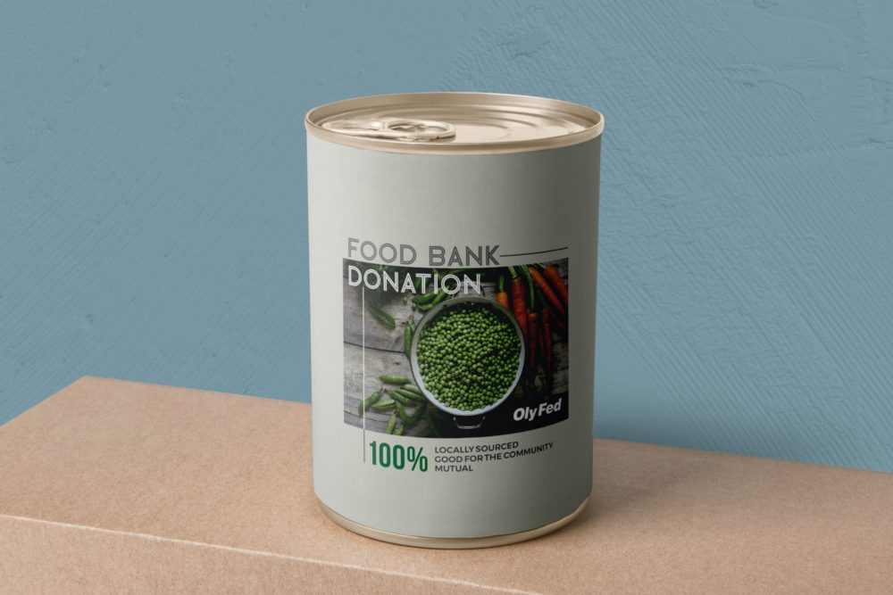 A peas and carrots can for the local food bank