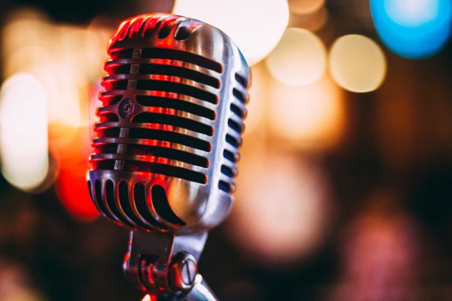A microphone at a music event