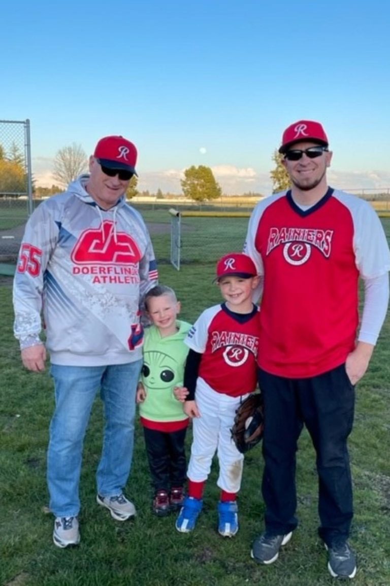 Josh Deck with his sons playing baseball