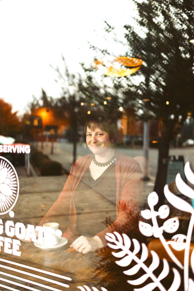 Emily Kimble in the Fog & Fern Coffee Shop in Lacey, Washington
