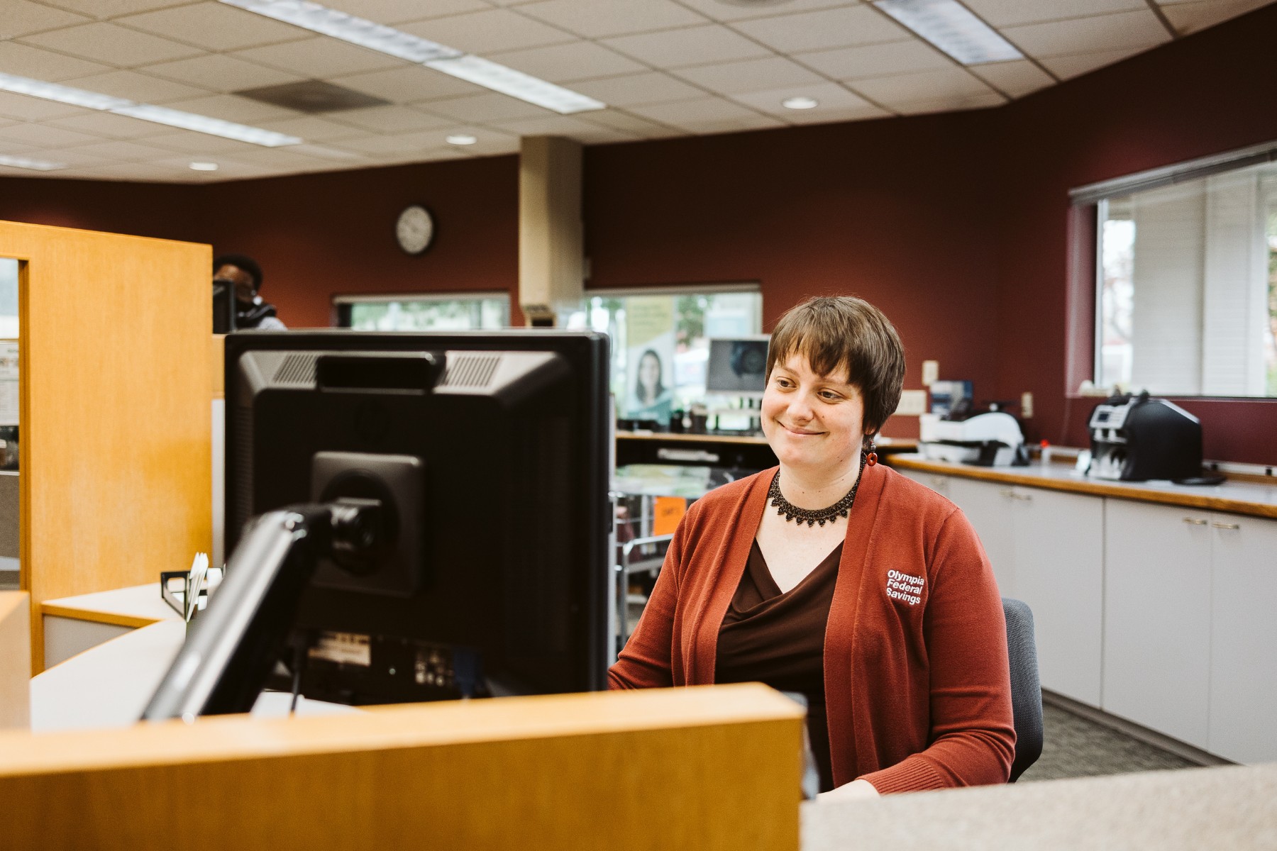 Emily working at the Lacey branch in Lacey, Washington