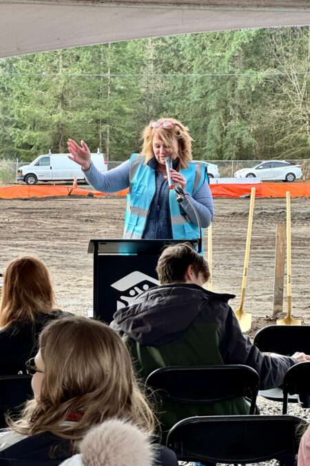 Jennifer Arnold presenting at Habitat for Humanity Groundbreaking