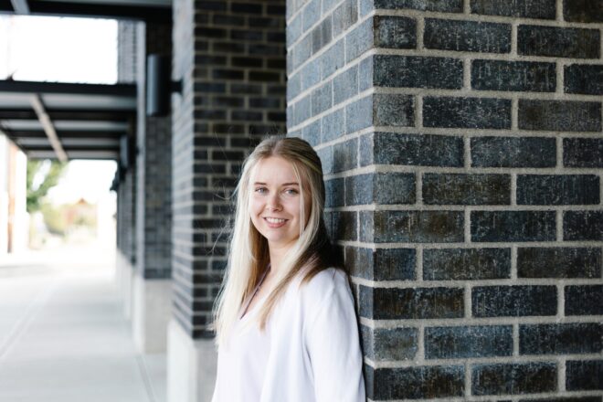 Woman in downtown Olympia by Percival's Landing