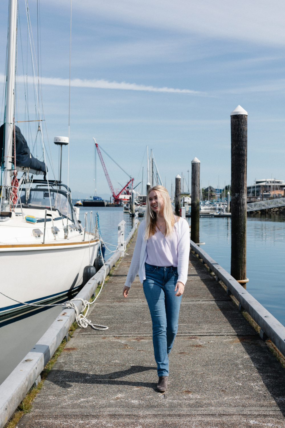 Woman in downtown Olympia by Percival's Landing