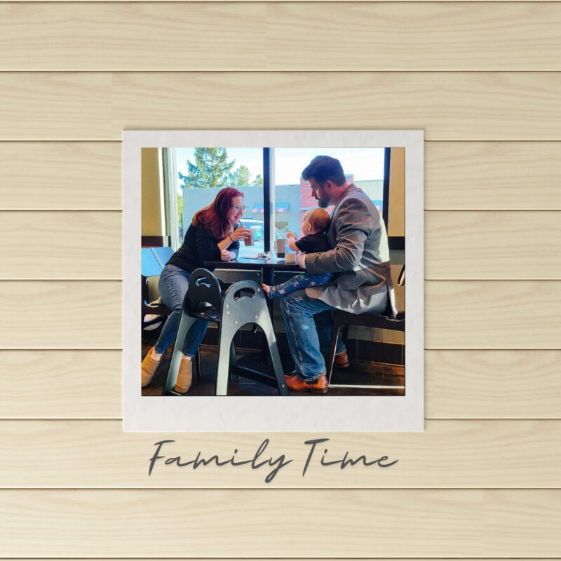 Man, woman and child at breakfast