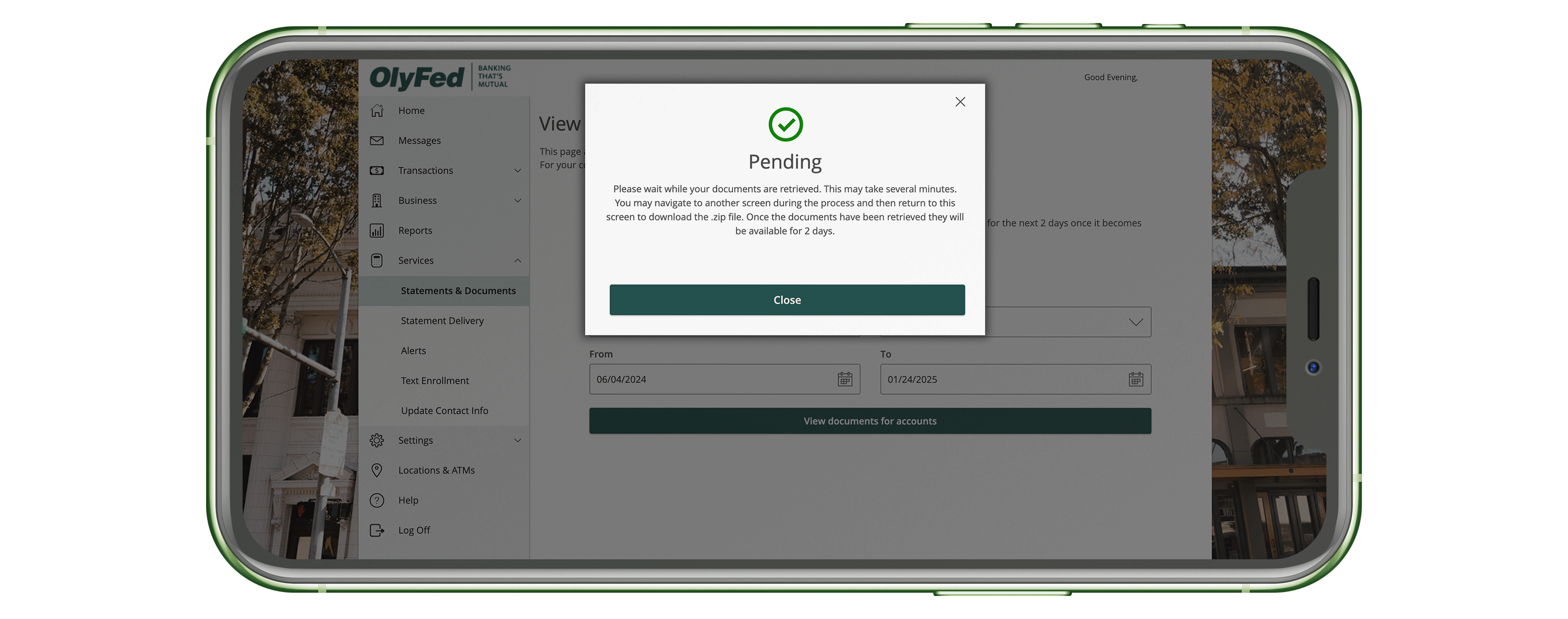 Digital online banking statement download