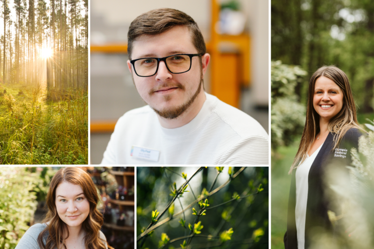 Collage of OlyFed employees in the Spring