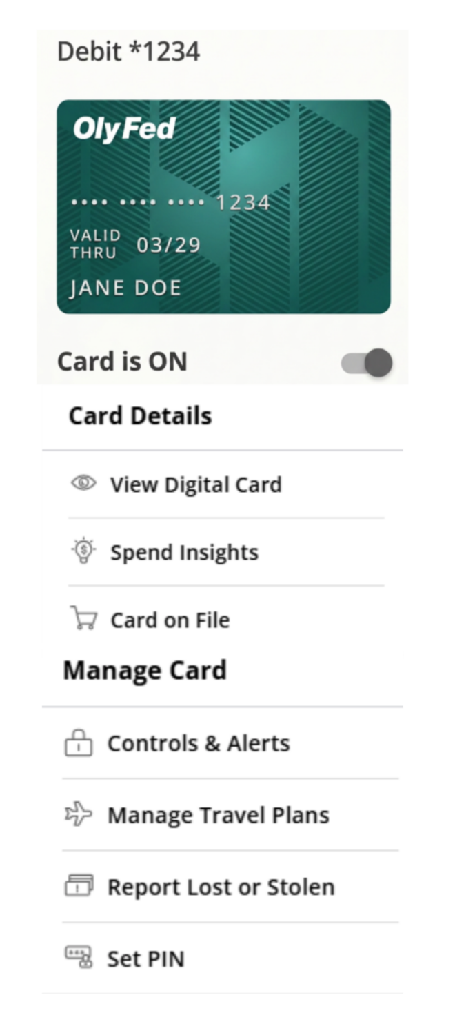 OlyFed Online Banking Card Control Digital Products and Services