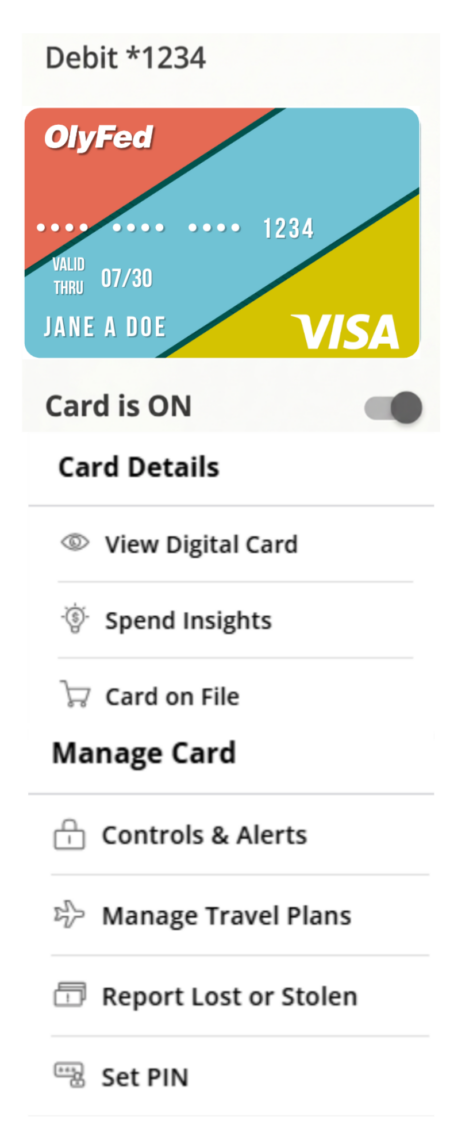 OlyFed Online Banking Card Control Digital Products and Services