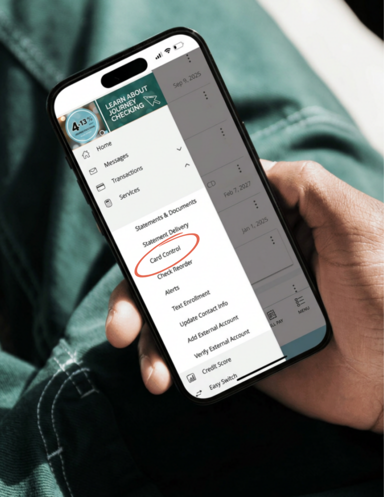 OlyFed Digital Banking iOS Apple mobile phone view Card Control